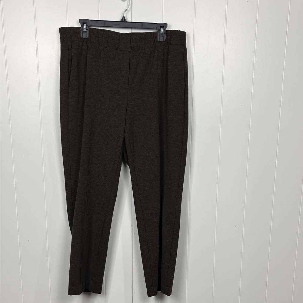 J. Jill Womens Ponte Knit Pant XL Brown Slim Leg Faux Fly Stretch Waist Pull-on